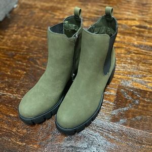 MADDEN GIRL, olive booties, size 9, never worn